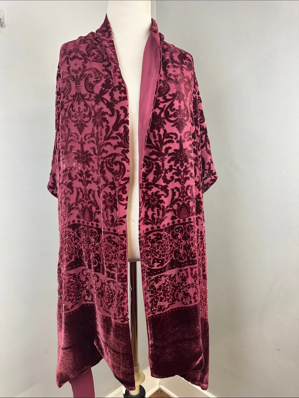 Dark Romantic Embellished Beaded Velvet Burnout Scarf Shrug Shawl